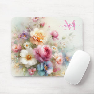 Custom Aquarell Floral Template Monogrammed Mouse Pad