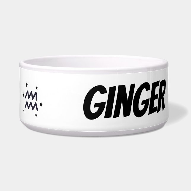 Custom Aquarius Zodiac Sign Ceramic Pet Bowl (Front)