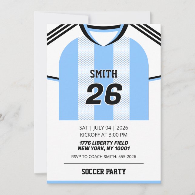 Custom Argentina Soccer Jersey Birthday Invite (Front)
