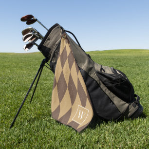 Custom Argyle – Brown & Khaki Monogram Golf Towel