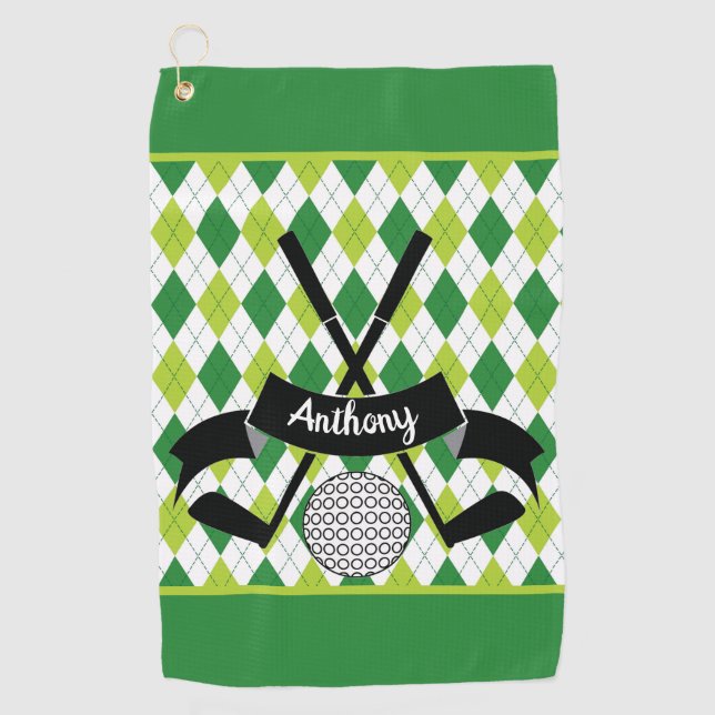 Custom Argyle Green Golf Towel (Front)