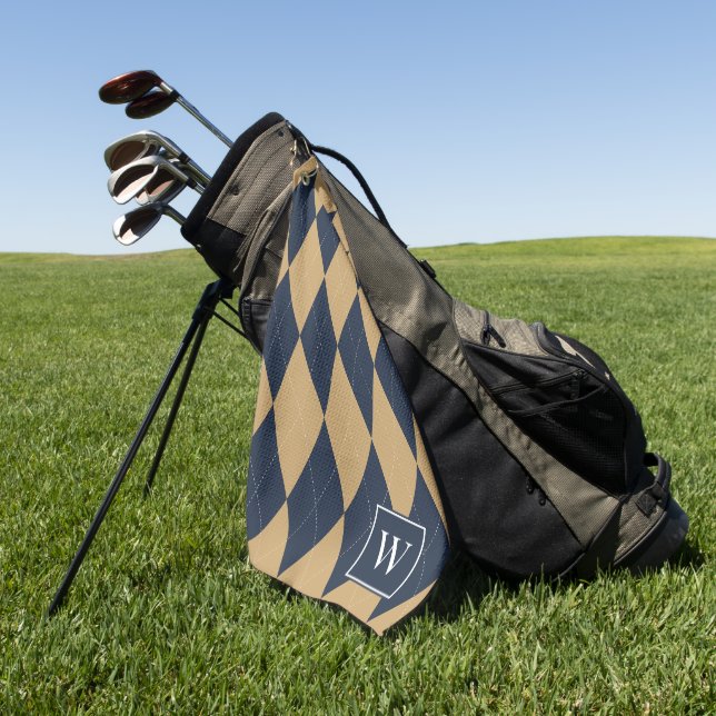 Custom Argyle – Khaki & Navy Monogram Golf Towel (Green)