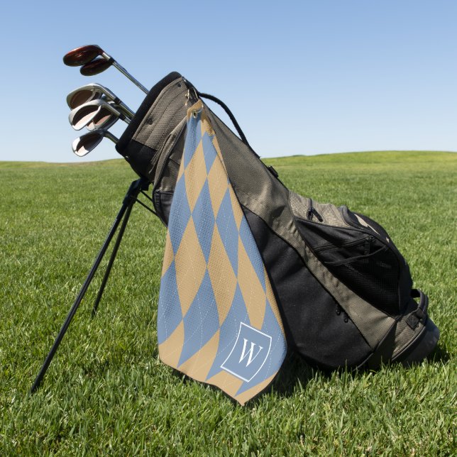 Custom Argyle – Khaki & Smoke Blue Monogram Golf Towel (Green)