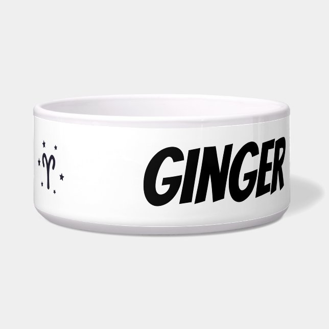 Custom Aries Zodiac Sign Ceramic Pet Bowl (Front)