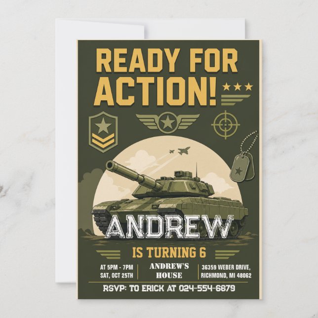 Custom Army Tank Birthday Invitation (Front)