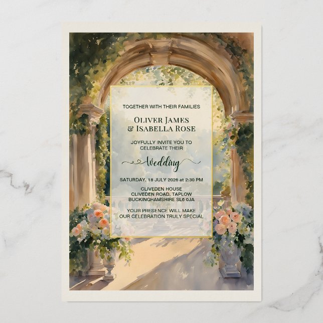 Custom Art Cliveden House Wedding Invitation (Front)