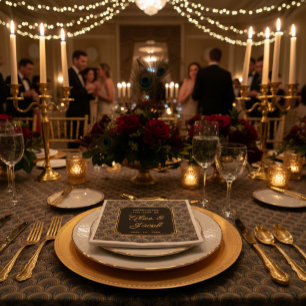 Custom Art Deco Embroidered-Style Wedding Napkins