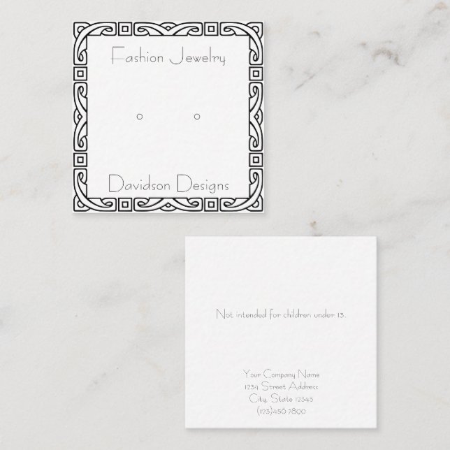Custom Art Deco Frame Stud Earring Display Cards (Front/Back)