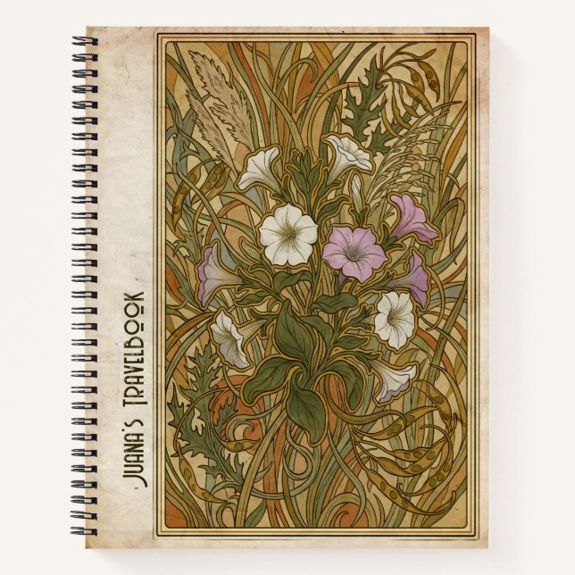 Custom Art Nouveau Petunia Vintage Botanical Notebook (Front)