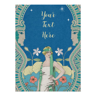 Custom Art Nouveau Vintage Blue Lady Archway Poster