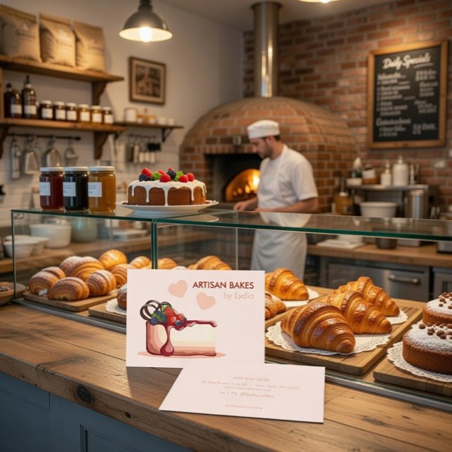 Custom Artisan Bakery Business Card with Cake (Creator Uploaded)