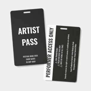 Custom Artist Performer Full Access Concert White ID Badge