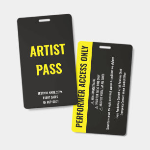 Custom Artist Performer Full Access Concert Yellow ID Badge