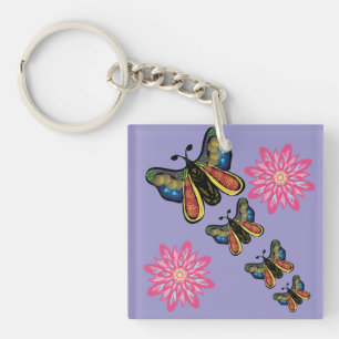 Custom Artistic Butterfly Cascade Key Ring