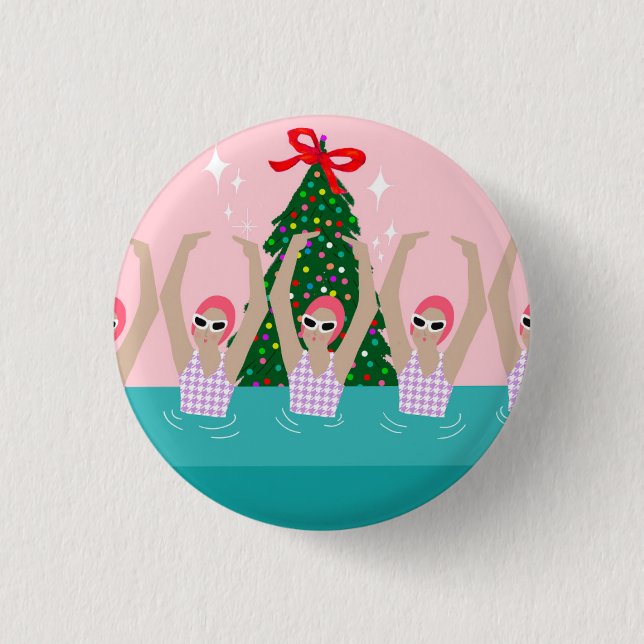 Custom Artistic Swimmers Illustration Christmas    3 Cm Round Badge (Front)