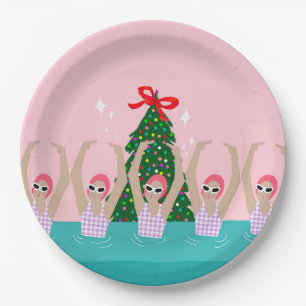 Custom Artistic Swimmers Illustration Christmas  Paper Plate