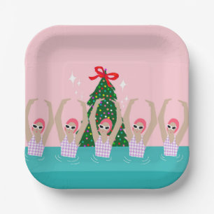 Custom Artistic Swimmers Illustration Christmas   Paper Plate