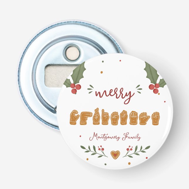 Custom ASL Merry Christmas Gingerbread Hands Bottle Opener (Front)