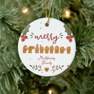 Custom ASL Merry Christmas Gingerbread Hands Ceramic Tree Decoration