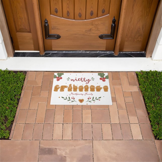 Custom ASL Merry Christmas Gingerbread Hands Doormat (Outdoor)