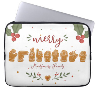 Custom ASL Merry Christmas Gingerbread Hands Laptop Sleeve