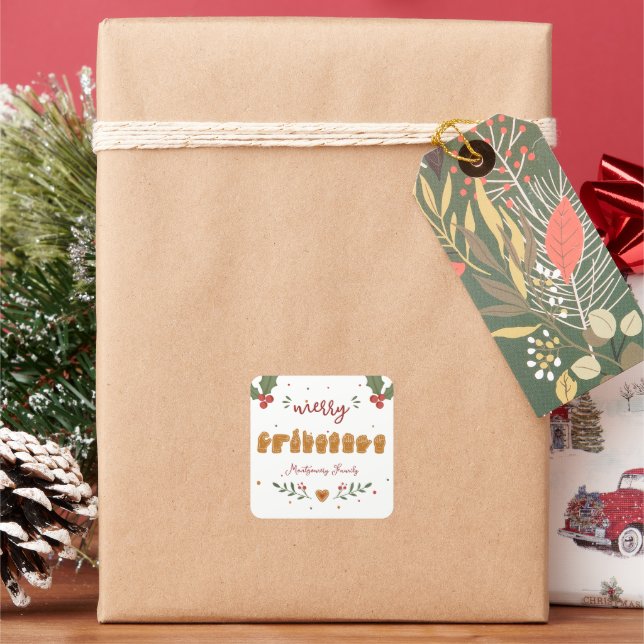 Custom ASL Merry Christmas Gingerbread Hands Square Sticker (Holiday)