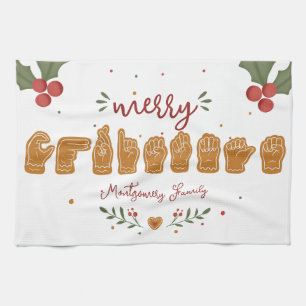 Custom ASL Merry Christmas Gingerbread Hands Tea Towel