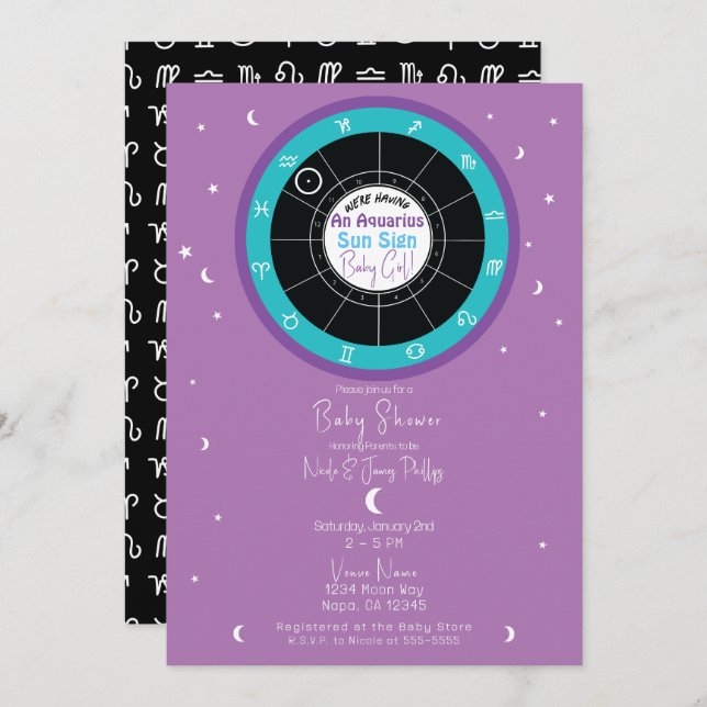 Custom Astrology Zodiac Sun Sign Baby Shower   Invitation (Front/Back)