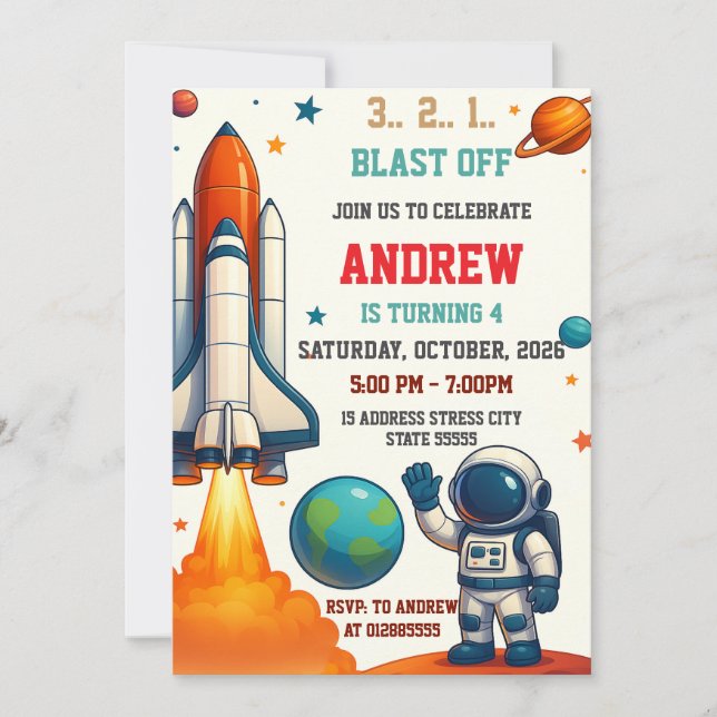 Custom Astronaut Outer Space Birthday Party  Invitation (Front)