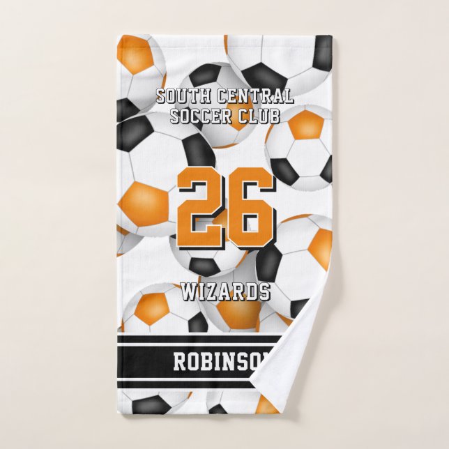 Custom athlete and team name orange hand towel (Hand Towel)