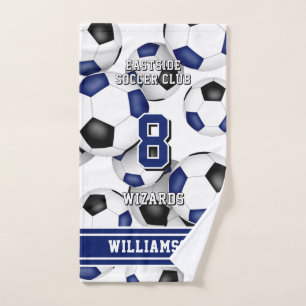 Custom athlete and team name soccer blue hand towel