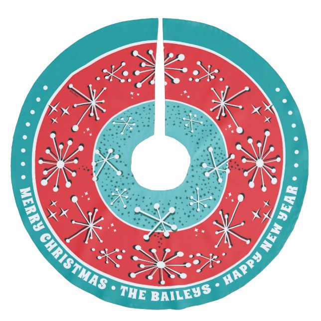 Custom Atomic Sputnik Mid Century Modern Brushed Polyester Tree Skirt (Front)