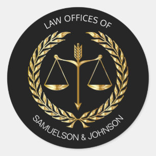 Custom Attorney Lawyer Scale of Justice Black Gold Classic Round Sticker