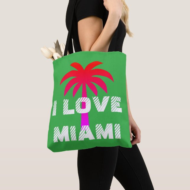 Custom attractive vibrant I love Miami Green Tote Bag (Close Up)