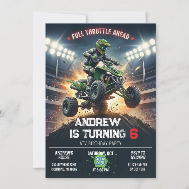 Custom ATV Birthday Party Invitation  (Front)