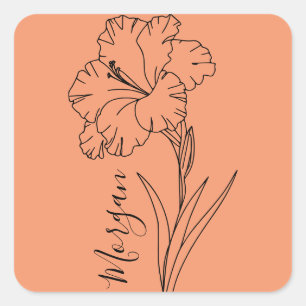 Custom August Gladiolus Birth Flower Gift for Birt Square Sticker