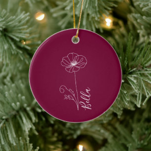 Custom August Poppy Birth Flower Gift for Birthday Ceramic Tree Decoration