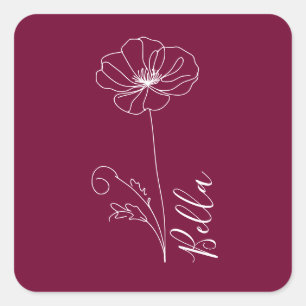 Custom August Poppy Birth Flower Gift for Birthday Square Sticker