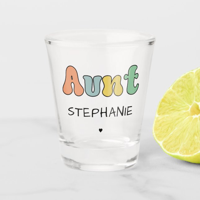 Custom Aunt Retro Gift | Auntie Personalised Shot Glass (Front)