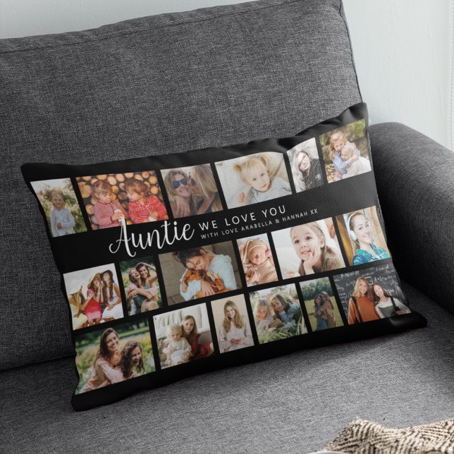 Custom Auntie 18 Photo Collage Lumbar Cushion (Creator Uploaded)