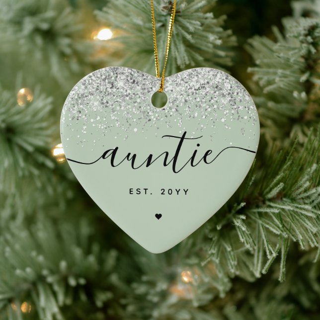 Custom Auntie Est Glitter Confetti New Aunt Gifts Ceramic Tree Decoration (Tree)