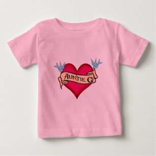 Custom Auntie G Tattoo Heart & Banner Gifts Baby T-Shirt