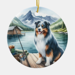 Custom Australian Shepherd Dog-Fishing in Heaven Ceramic Tree Decoration