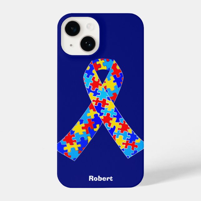 Custom Autism Awareness Ribbon Blue iPhone Case (Back)