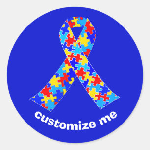 Custom Autism Awareness Ribbon Classic Round Sticker