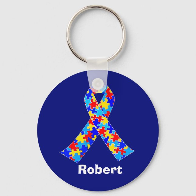 Custom Autism Awareness Ribbon Key Ring (Front)