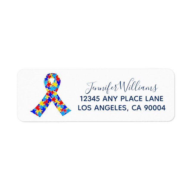 Custom Autism Awareness Ribbon Return Address (Front)