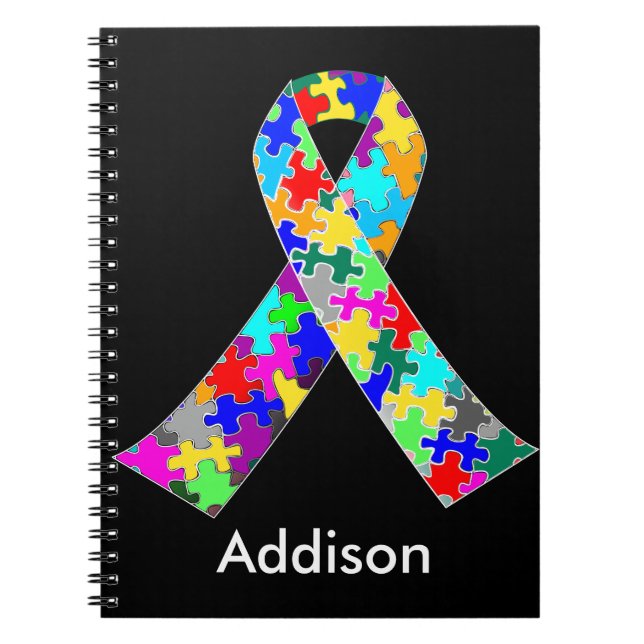 Custom Autism Awareness Ribbon Spiral Notebook (Front)