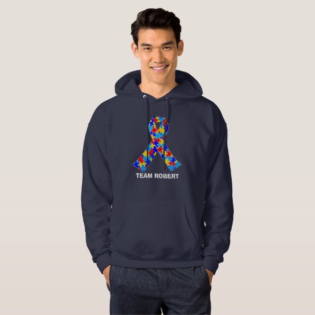 Custom Autism Awareness Ribbon Team Hoodie (Front Full)
