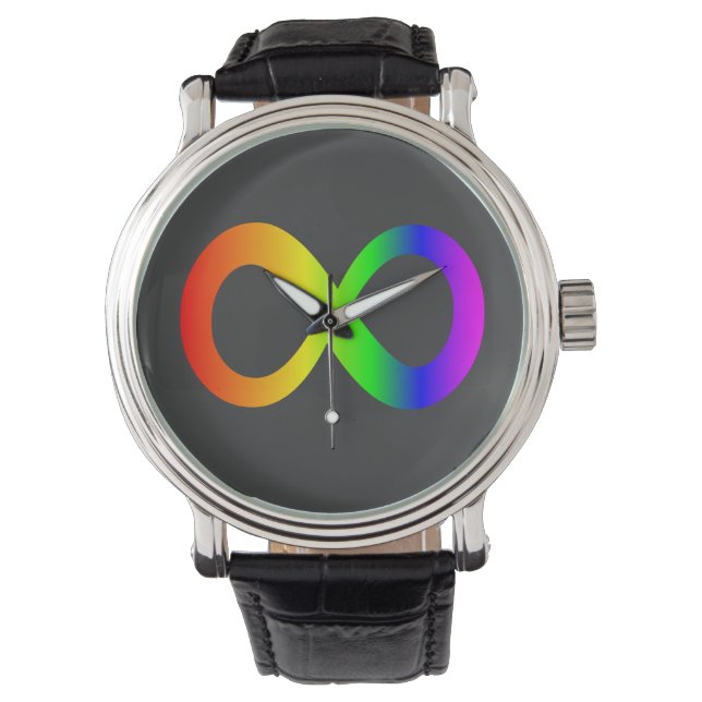 Custom Autism Infinity Rainbow Symbol ID ALERT Watch (Front)